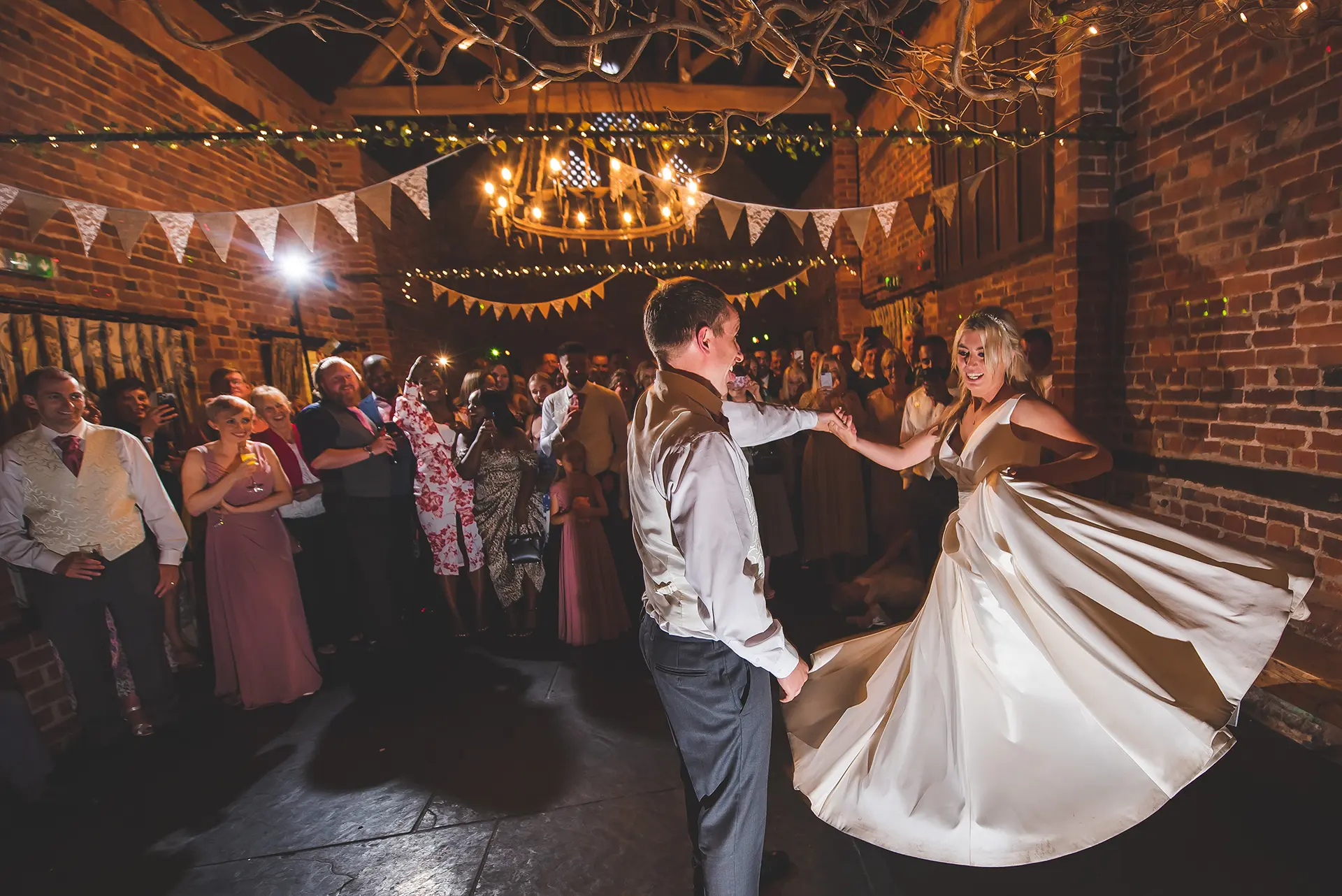 Curradine Barns wedding reception bunting