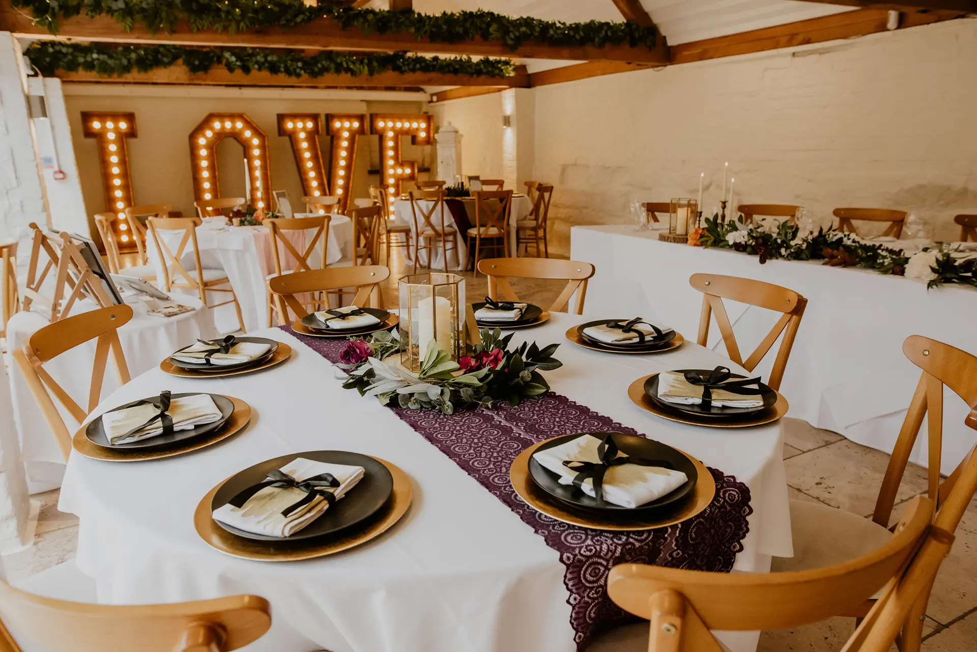 Curradine Barns wedding venue table runners