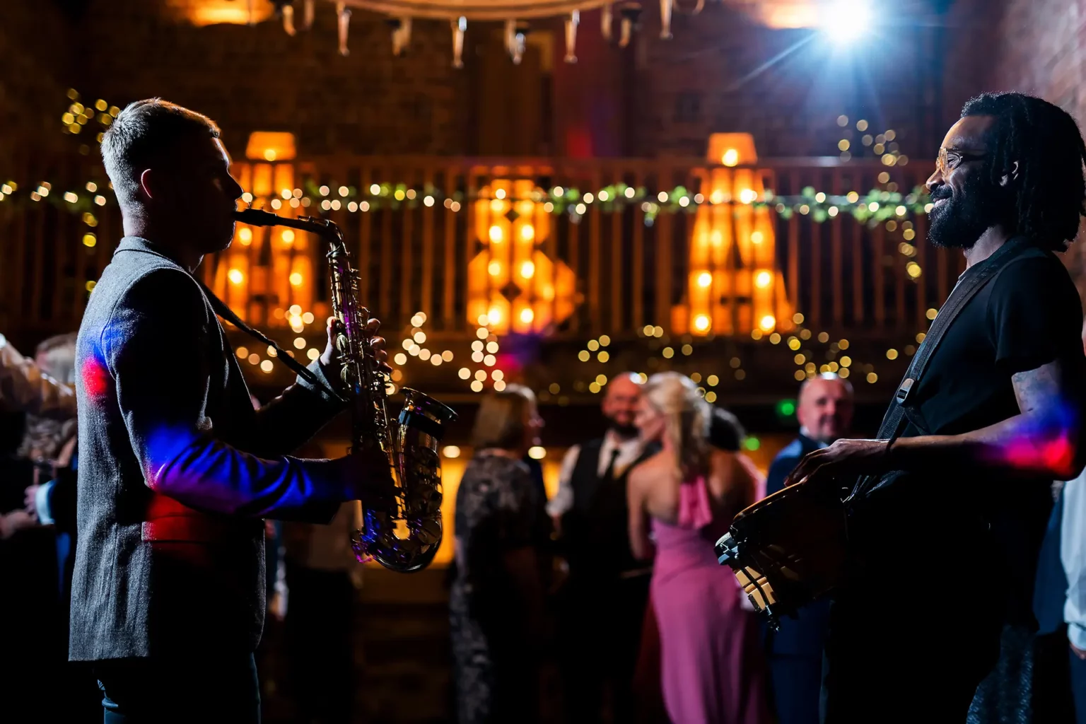band playing in granary barn