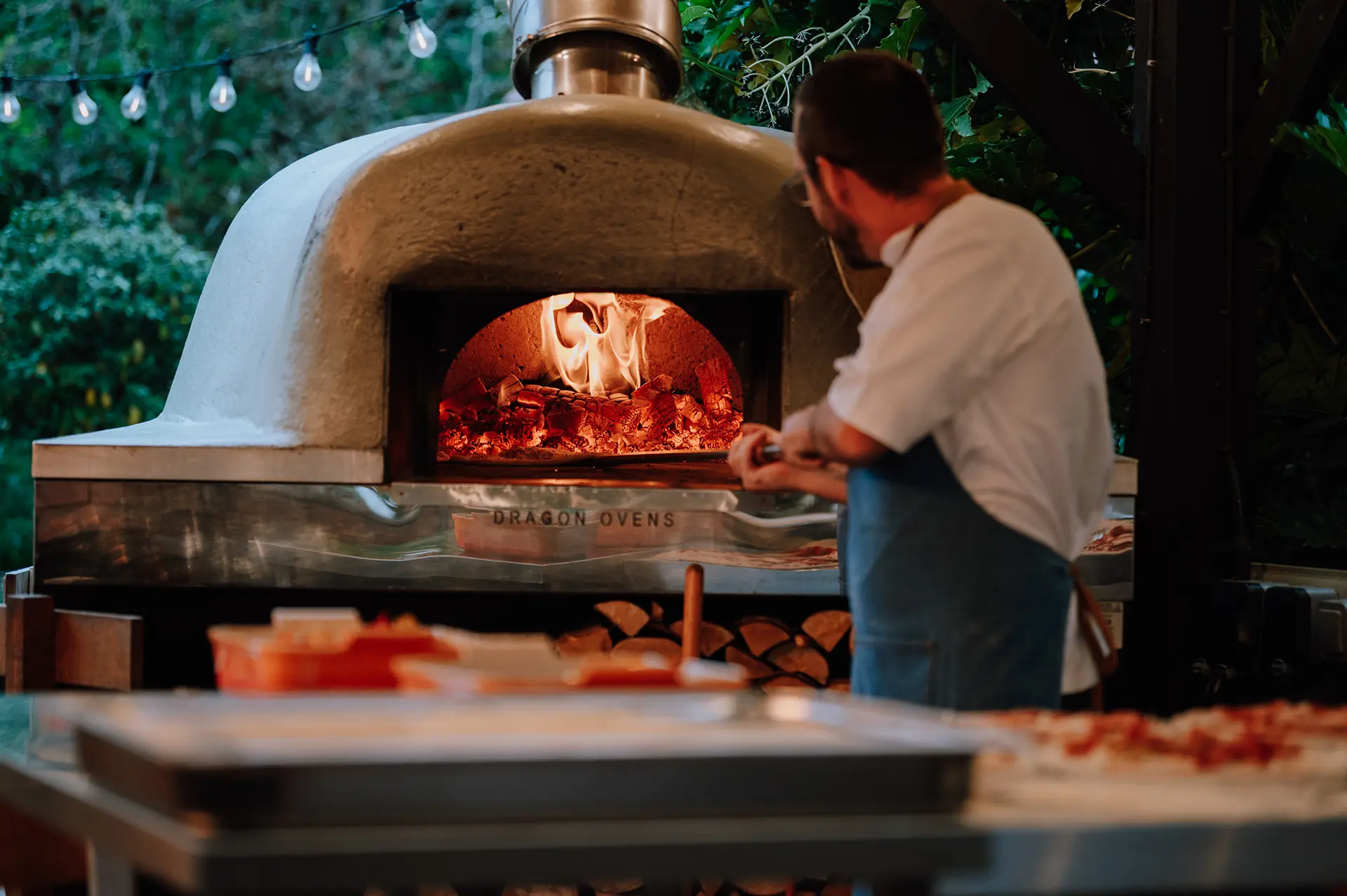 Curradine Barns outdoor kitchen evening food Curradine Cantina