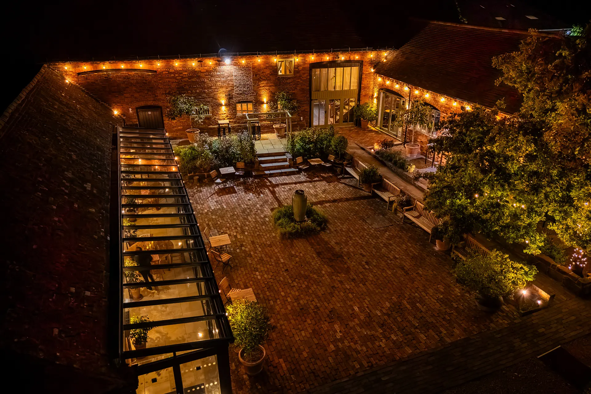 curradine barns courtyard at night