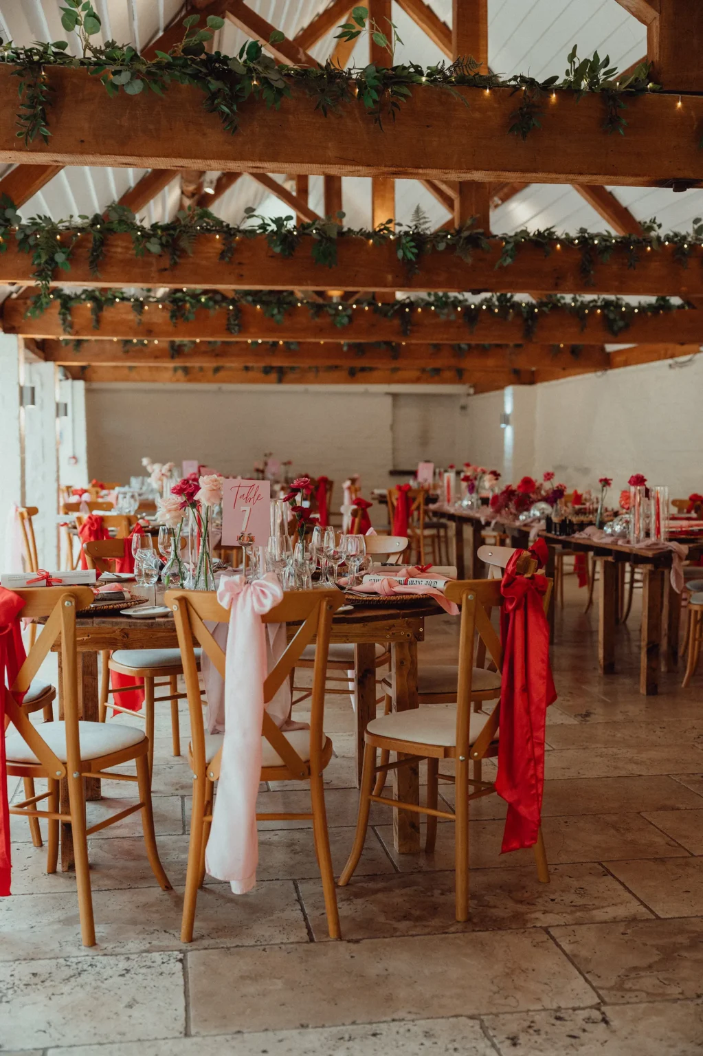 Curradine Barns Barley Barn wedding setup