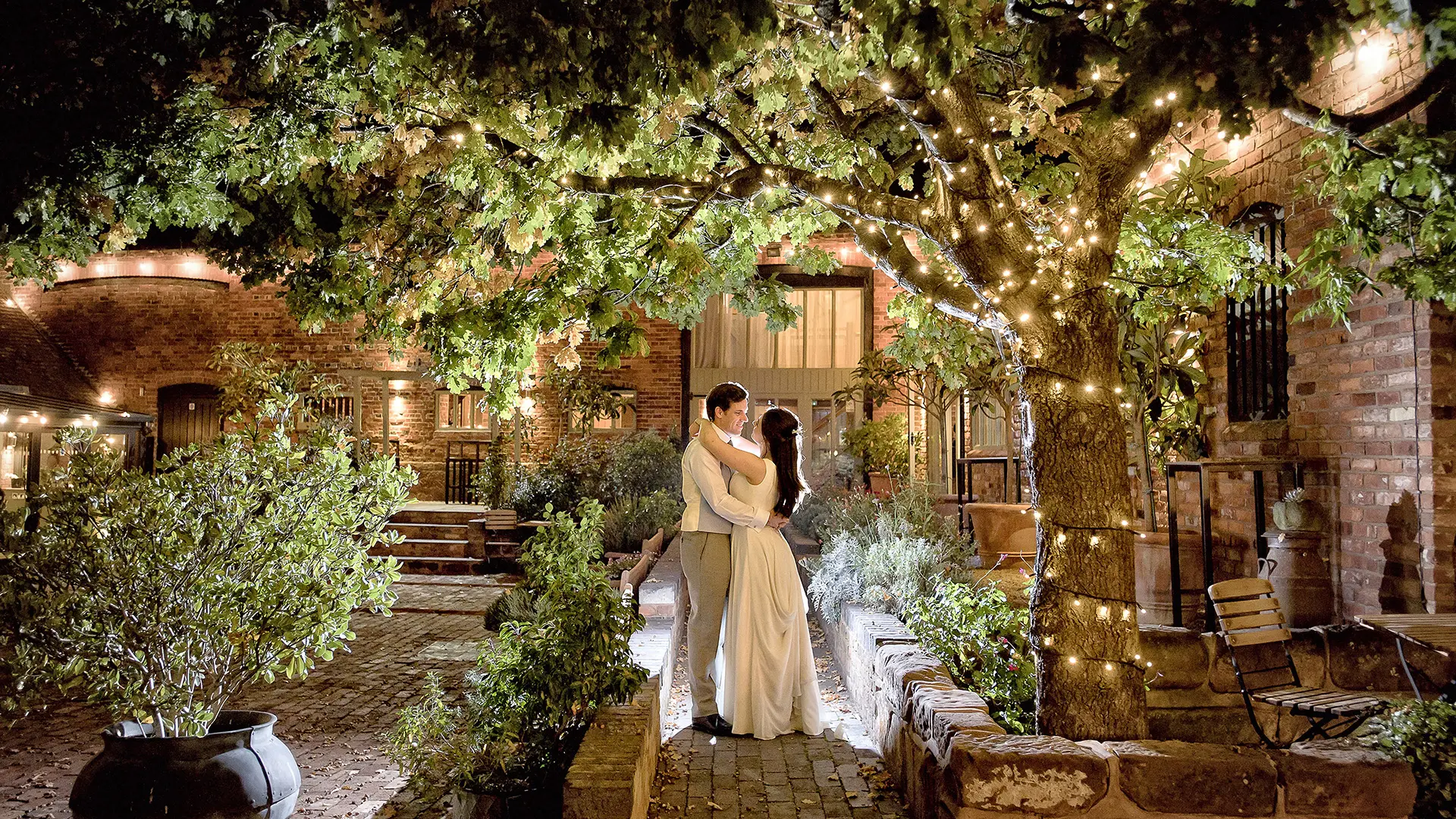 Curradine Barns courtyard Autumn wedding